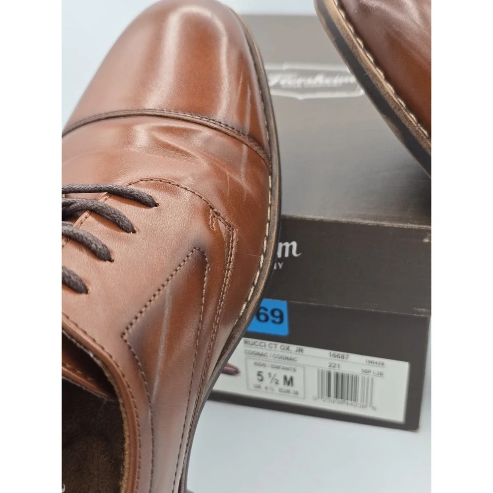 Florsheim Rucci Cap Toe Ox Jr Boys' Toddler-Youth Oxford Cognac Sz 5.5 M